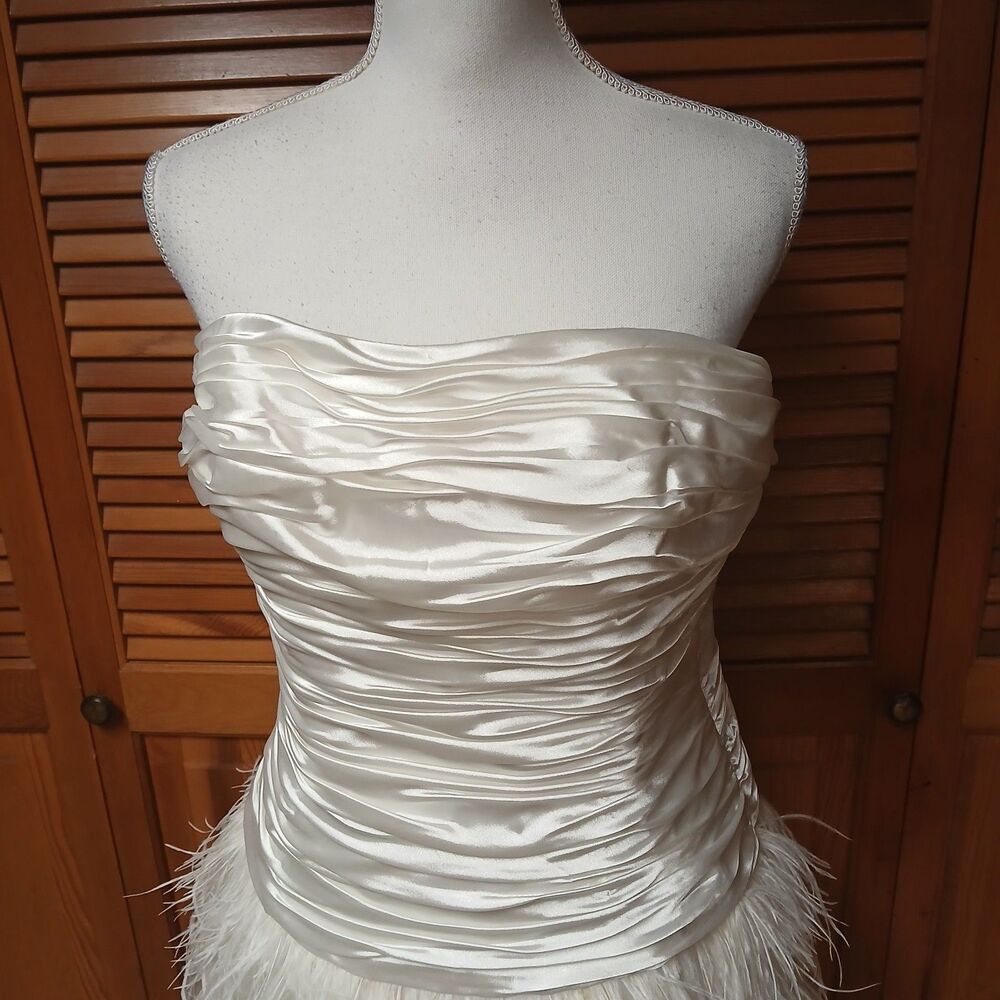 DB Studio White Feather Strapless Mini Dress Size 14 Ruched Satin Cocktail NWT - Picture 3 of 11
